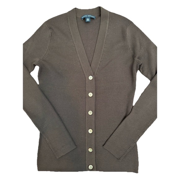 Banana Republic Sweaters - VTG Banana Republic Women's XS Silk Blend Ribbed Brown Cardigan (read) Y2K 90s